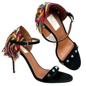 VALENTINO Rockstud Rolling Fringed Suede Ankle Strap Sandals EU 39 US 9 Heels